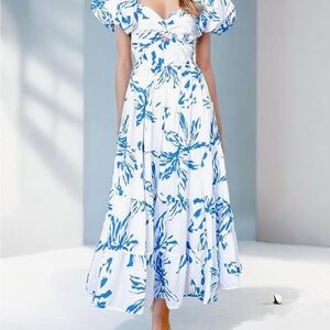 Chic Blue and White Patterned Maxi Dress